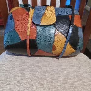 RARE/STUNNING EUC Vintage Multicolor Genuine Frog Skin Purse Crossbody HardShell